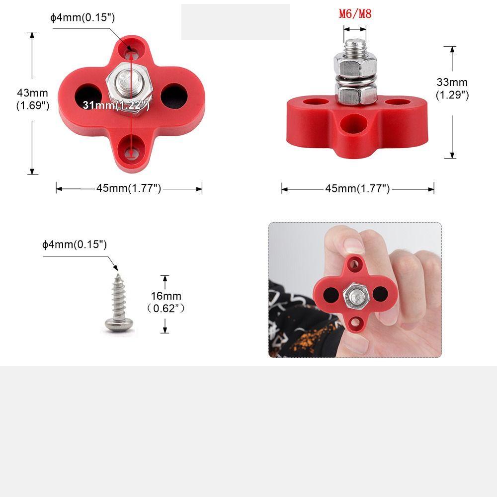 M6 M8 Bus Bar Terminal Block 12V/24V Battery Terminal Heavy Duty Power Distribution Stud Durable Modified Junction Terminals