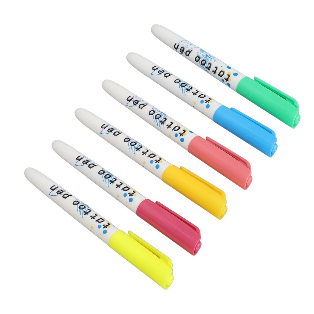 6 шт. 0,5 мл Маркер для татуировок на коже Неоновый зеленый Оранжевый Розово-красный Небесно-голубой Желтый Розовый Временная краска-маркер для боди-арта на лице и теле