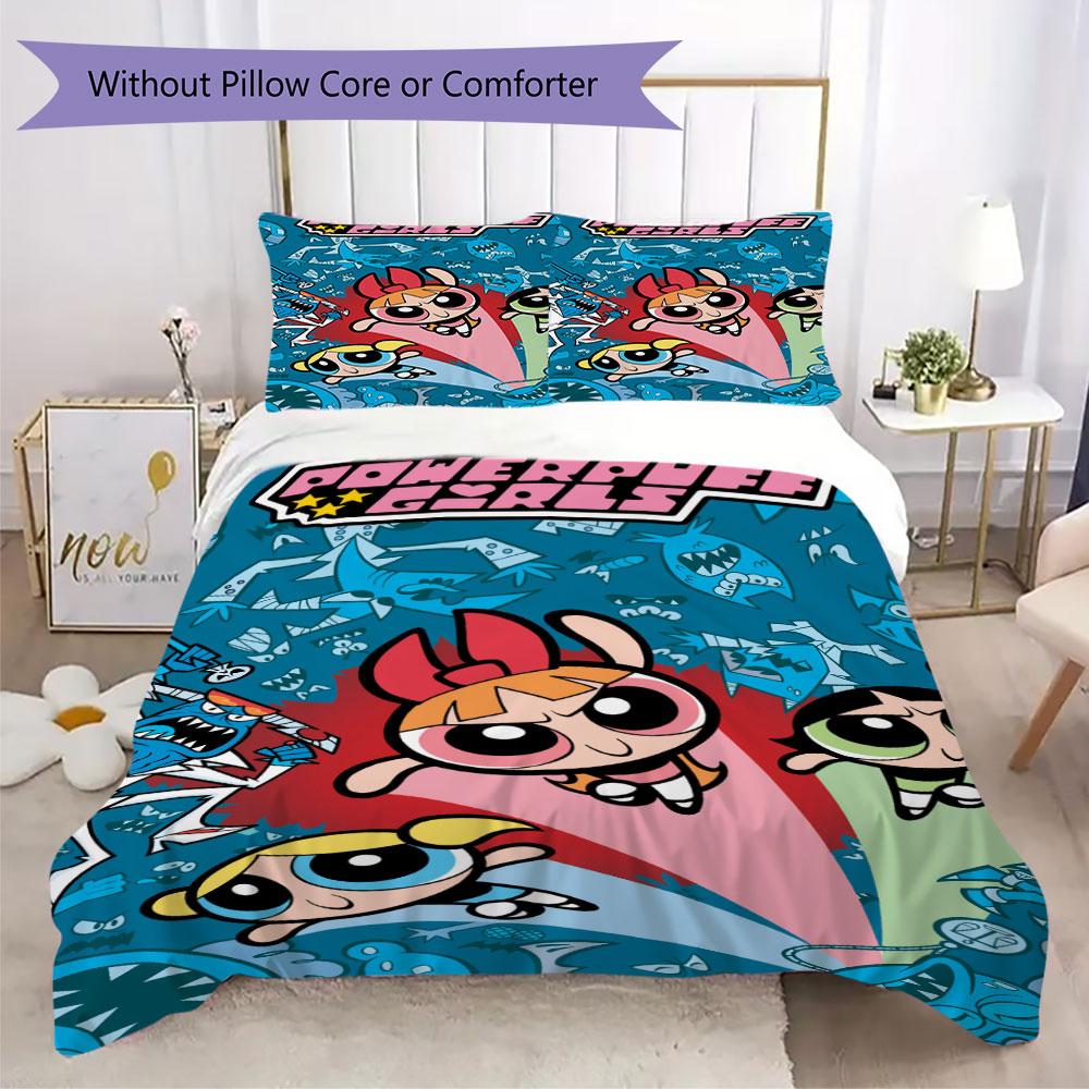 Powerpuff Girls Cartoon Prints bedding, duvet cover and pillowcases, birthday gift (1 duvet cover + 2 pillowcases, pillow insert not included)JM002