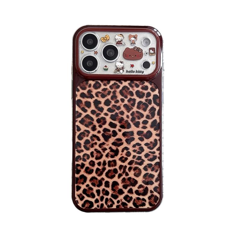 Милый чехол для телефона Hello Kitty с леопардовым принтом для iPhone 17 16 15 14 Pro Max, Кавайная коричневая мультяшная защитная крышка для девочек