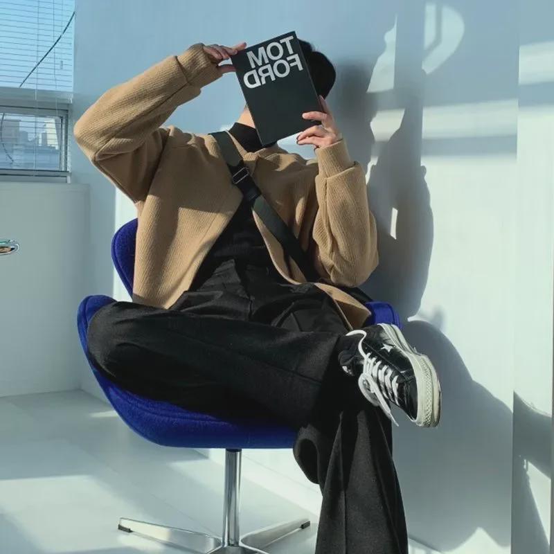 Мужской свободный вязаный кардиган в корейском стиле - коллекция осень/зима 2024 года