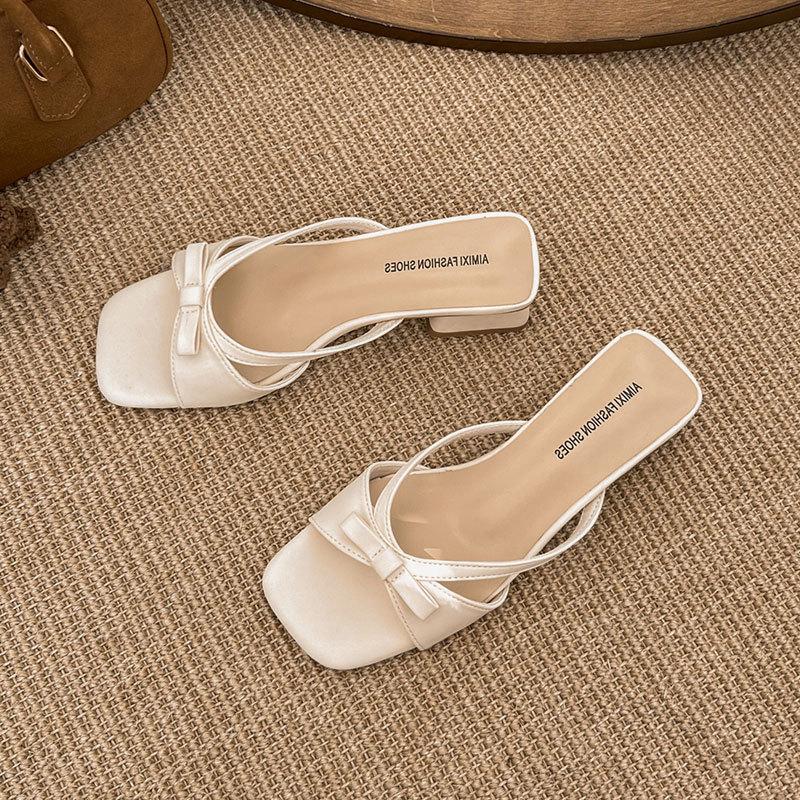 Грубый каблук Французские крутые тапочки женские летние 2025 новые фея темперамент вечер с юбкой высокий каблук босоножки на ремешках