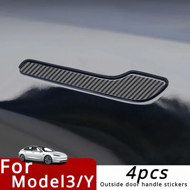 For Tesla Model 3 Y 2016~2025 Carbon Fiber Pattern Car Exterior Door Handle Protective Cover Anti-scratch Decorative Accessorie