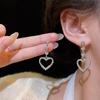 Серьги-гвоздики с бриллиантами и полыми сердцами, женские, легкая роскошь, темпераментные, с бахромой, персонализированные, преувеличенные, ушные украшения