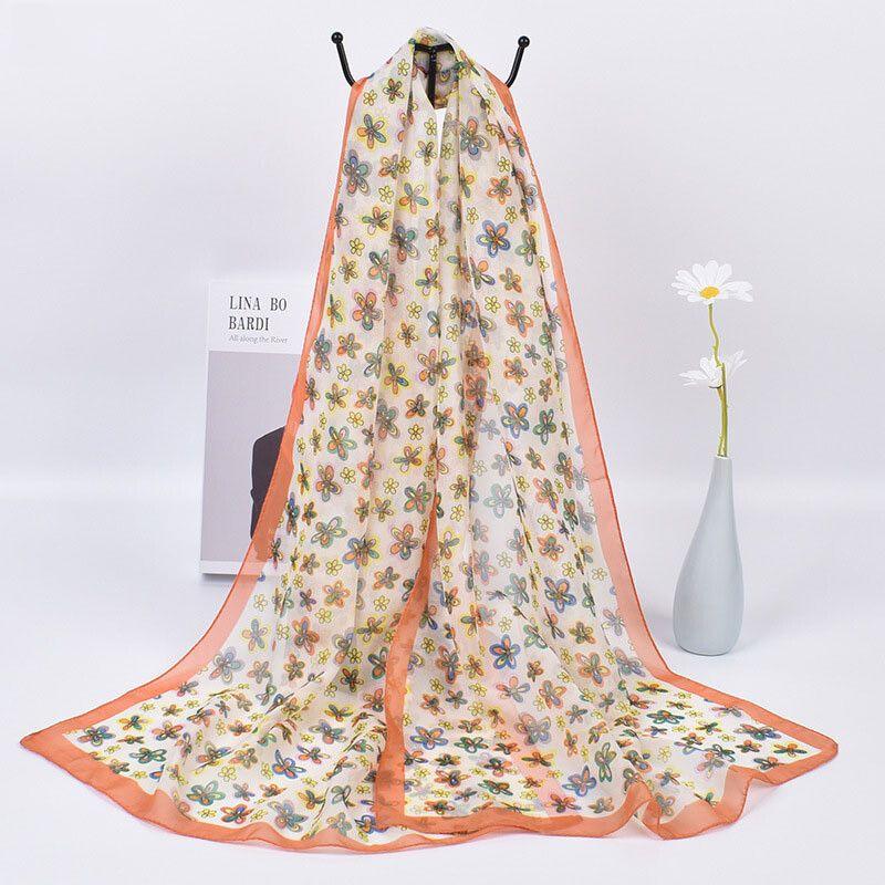 Women's Scarves, Fashionable Chiffon Printed Scarves, Long Neck Protection, Thin Rectangular Scarves