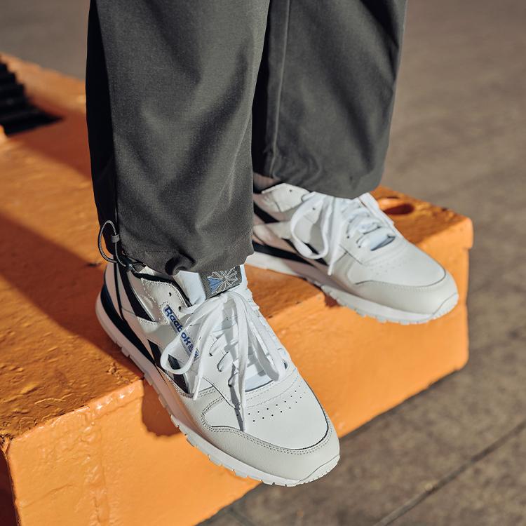 Reebok Классическая кожа Универсальные Удобные Поддерживающие Низкие Кроссовки Унисекс Белый Синий 100074394