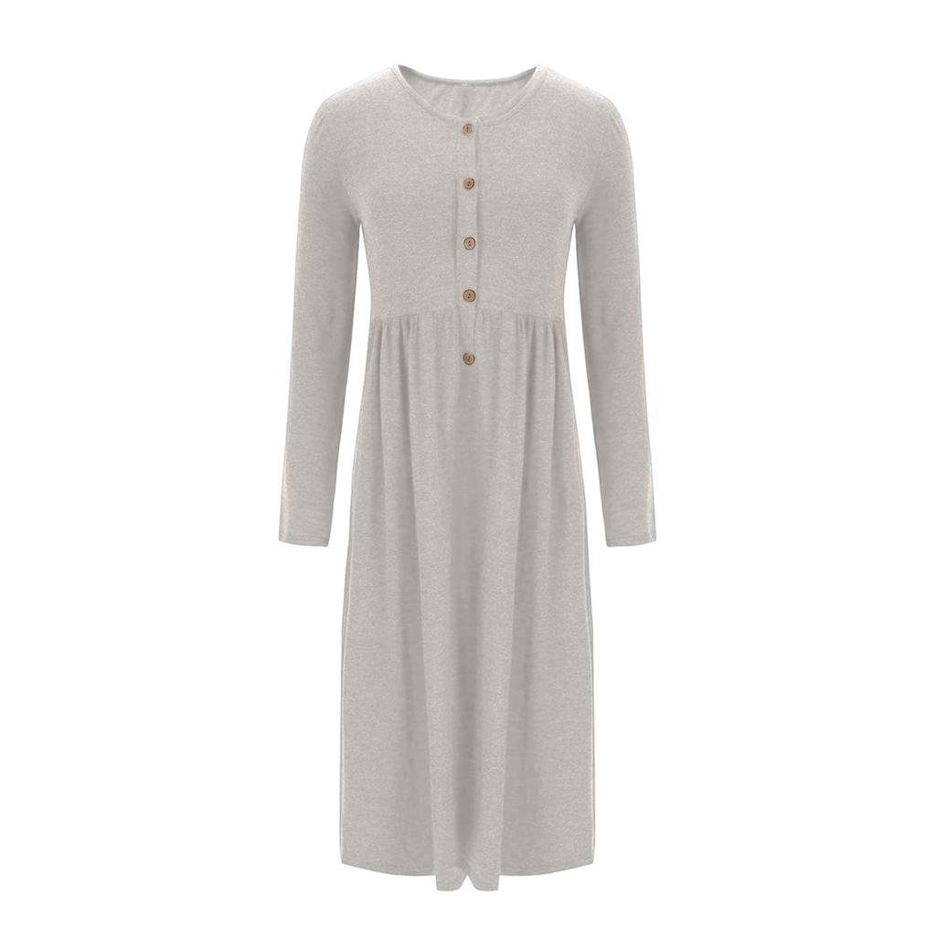 Женское повседневное свободное однотонное платье с длинным рукавом