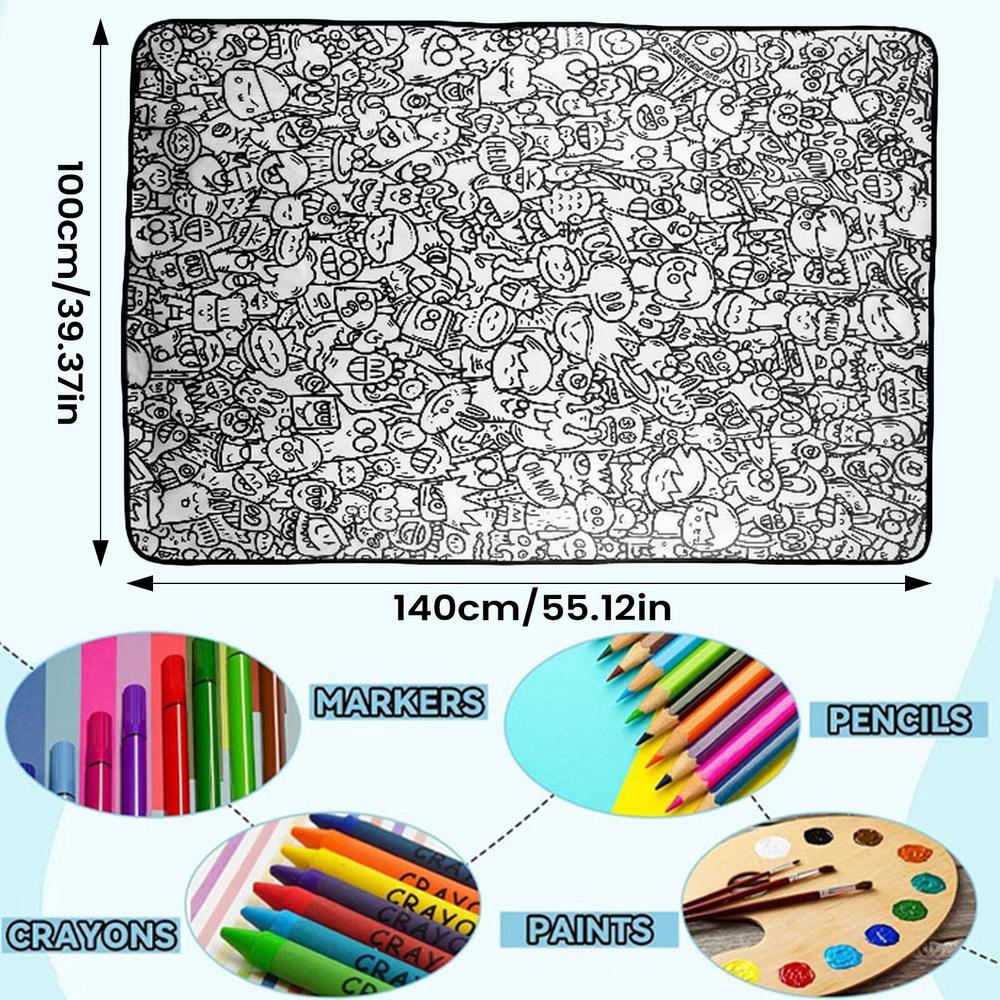 100x140cm Graffiti Coloring Blanket Washable DIY Drawing Art Mat for Parent Child Activity Gift Painting Graffiti Blanket