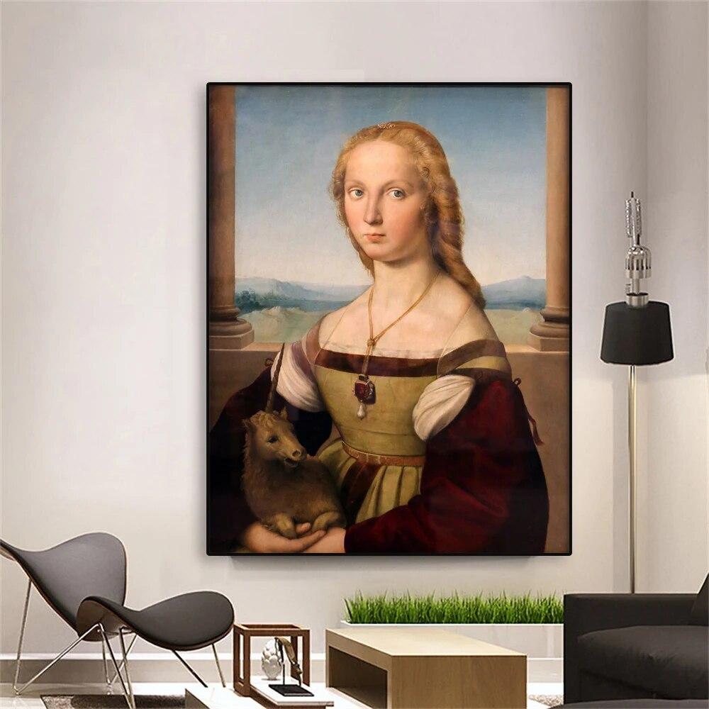 Классическая картина маслом Рафаэлло dama con l'unicorno, печать на холсте, галерея, декор для дома, настенные художественные картины, живопись