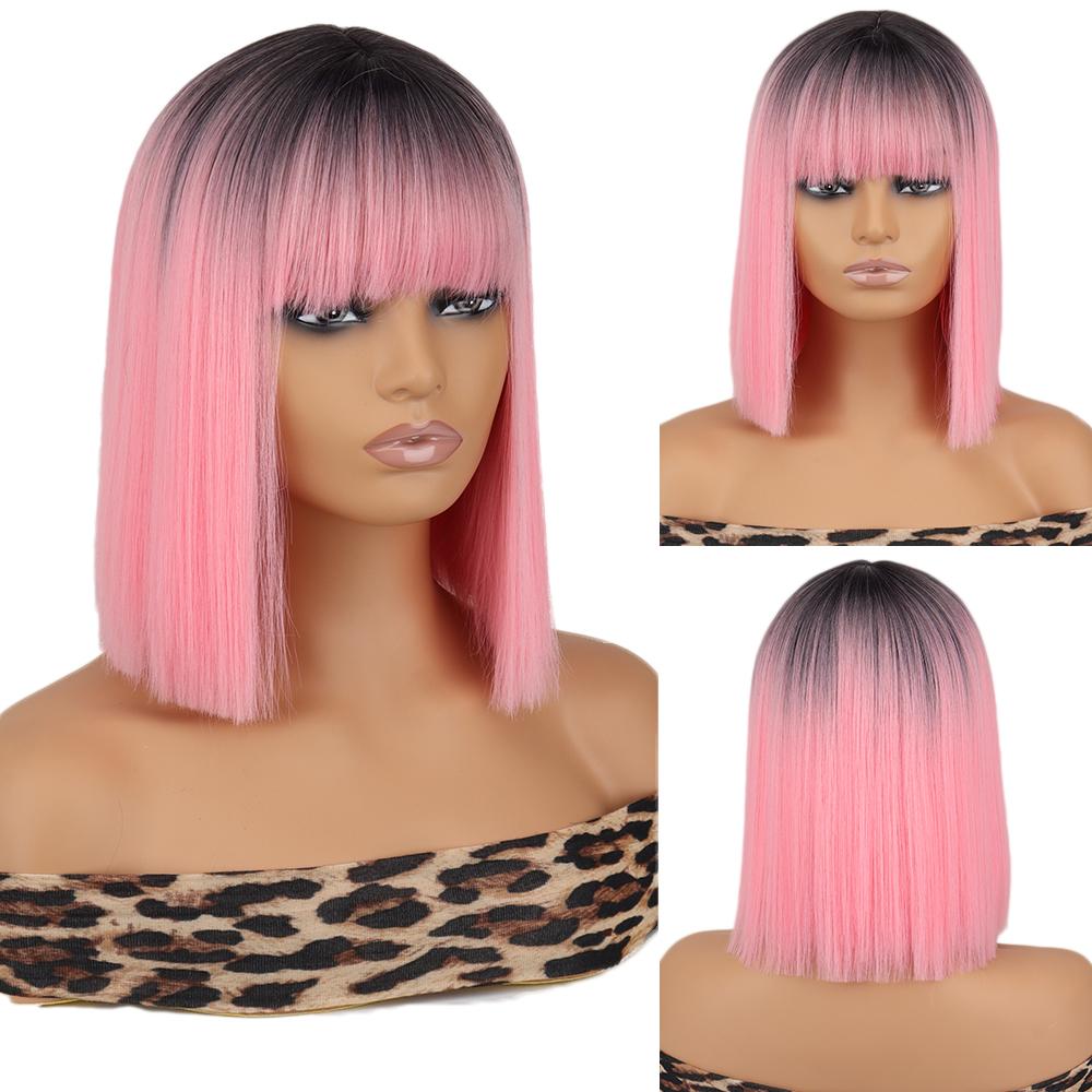 MISS WIG Short Straight Orange Wig With Bangs Synthetic Fiber Wig African American White Female Cosplay/Party/Daily Wig