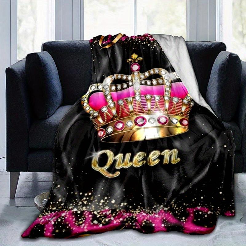 1pc. Glittery Queen Crown Leopard Print Blanket - Perfect for Home, Office, Outdoor Use, Gift Idea,