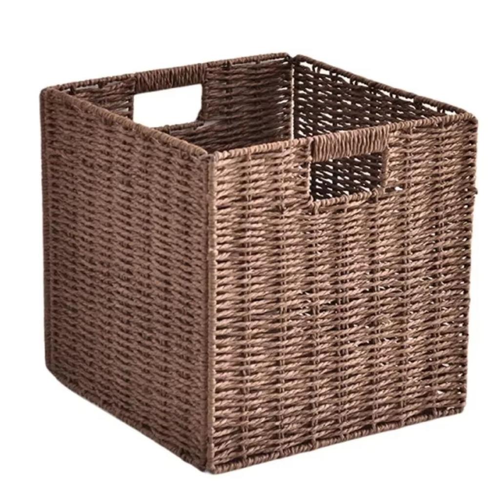 Square Imitation Rattan Basket Hand Woven Woven Storage Bin Simple Sundries Organizer  Closet