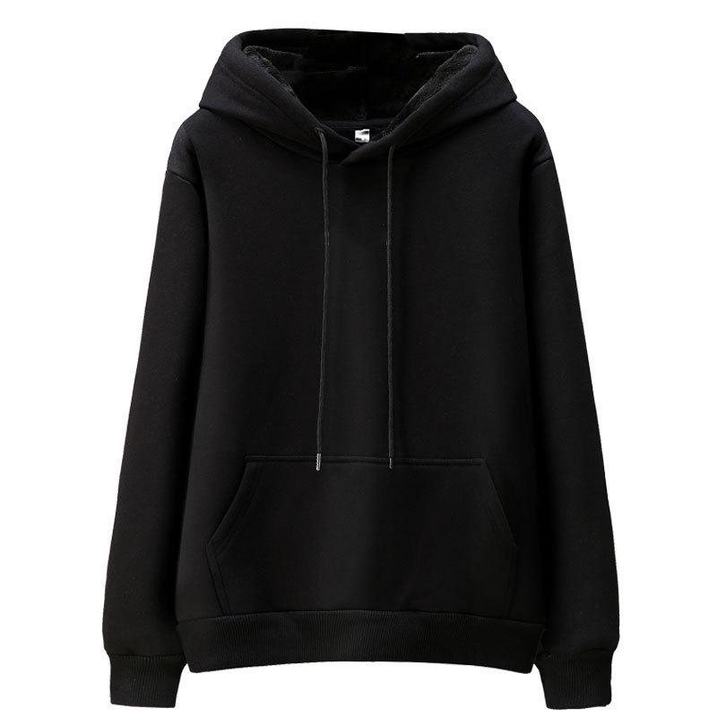 2025 Autumn/Winter Unisex Fleece-Lined Hooded Sweatshirt: Youth Fashion Trend, Solid Color, Versatile, Thickened Design.