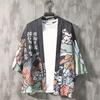 Men Shirt Chinese Style Print 3/4 Sleeve Relaxed Fit Streetwear Japanese Loose Stand Collar Kimono Top Men Clothing