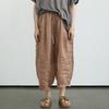 Women Vintage Straight Pants Solid Color Elastic Waist Trousers Summer Loose Belt Casual Ankle-length Pants