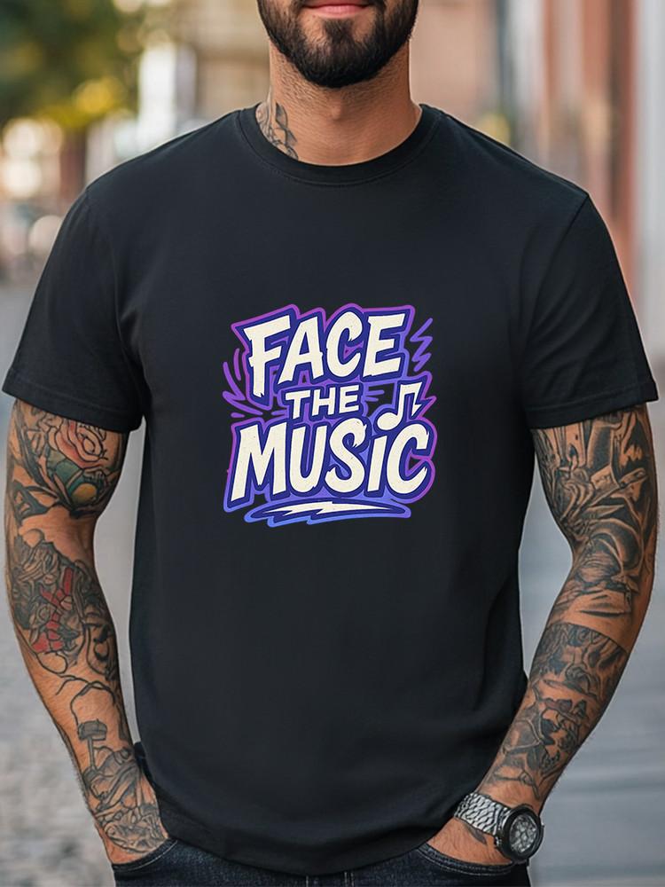 Графическая футболка Face the Music Ретро Стиль Типографика Футболка Унисекс Любитель Музыки Футболка Унисекс