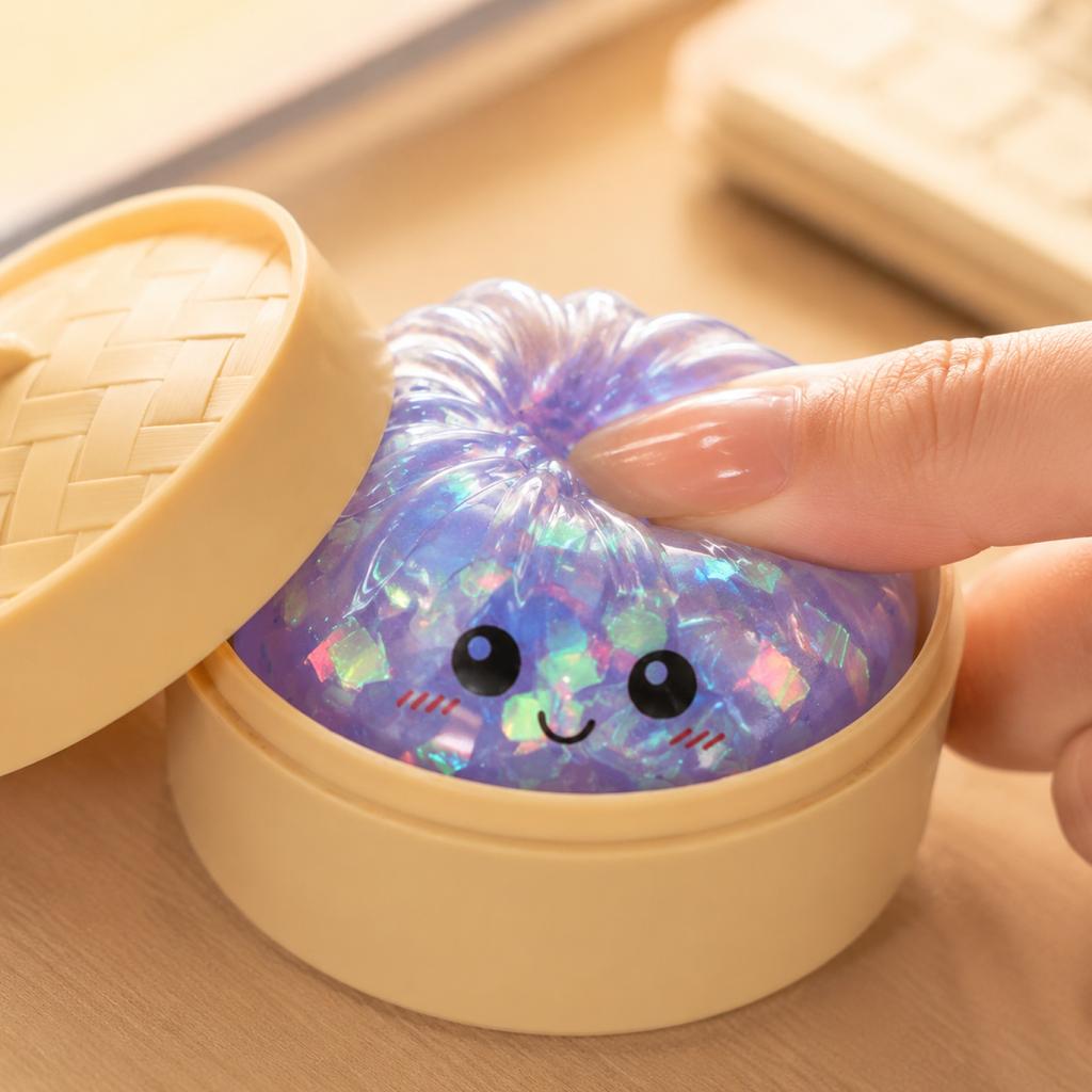 Squishy Bun Stress Relief Toy Slow Rising Soft Foam Squeeze Toy with Steamer Shape for Sensory and Anxiety Relief