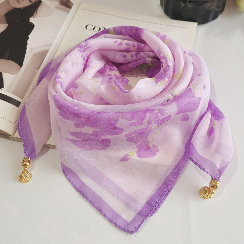 Luxury Magnetic Buckle Scarf Sunscreen Small Square Scarf Fashion Silk Scarf Neck Decorative