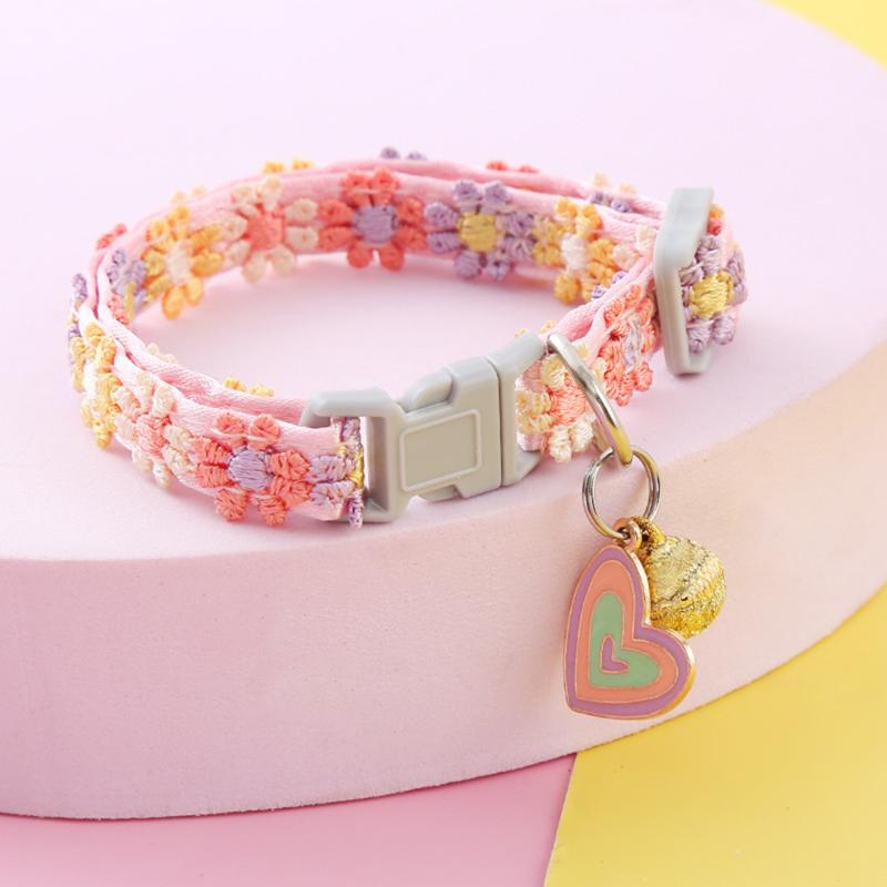 Cute Lovely Sweet Pet Collar Necklace Dog Cat Collar With Bell Pendant Adjustable Small Medium Dogs Puppy Safety Buckle Pet Supplies