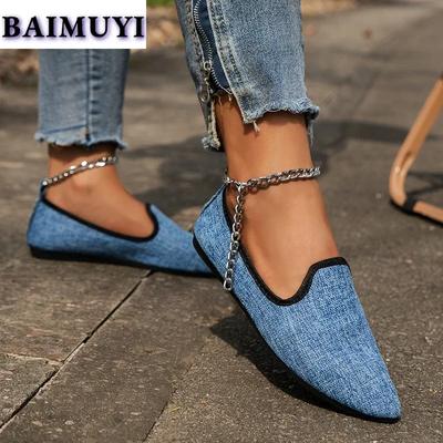 Цепочка балетки женские парусиновые повседневные кроссовки лоферы ковбойские остроносые неглубокие трендовые осенние туфли 2024 года для прогулок платье Zapatos Mujer