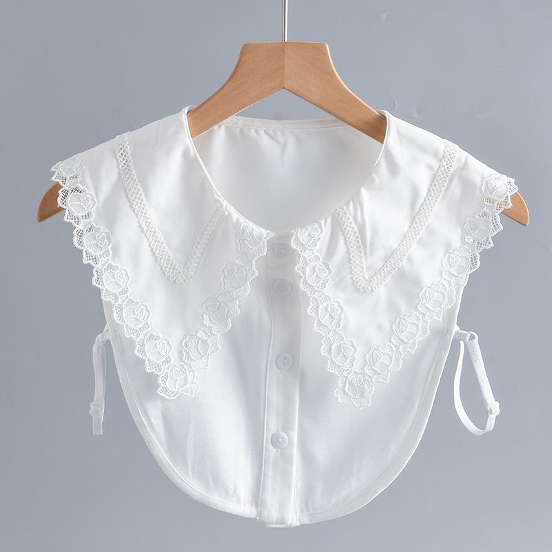 New Fake Collars Woman Vintage Half Shirt False Collar Woman Embroidery Detachable Lapel Collar Faux Col Accessories
