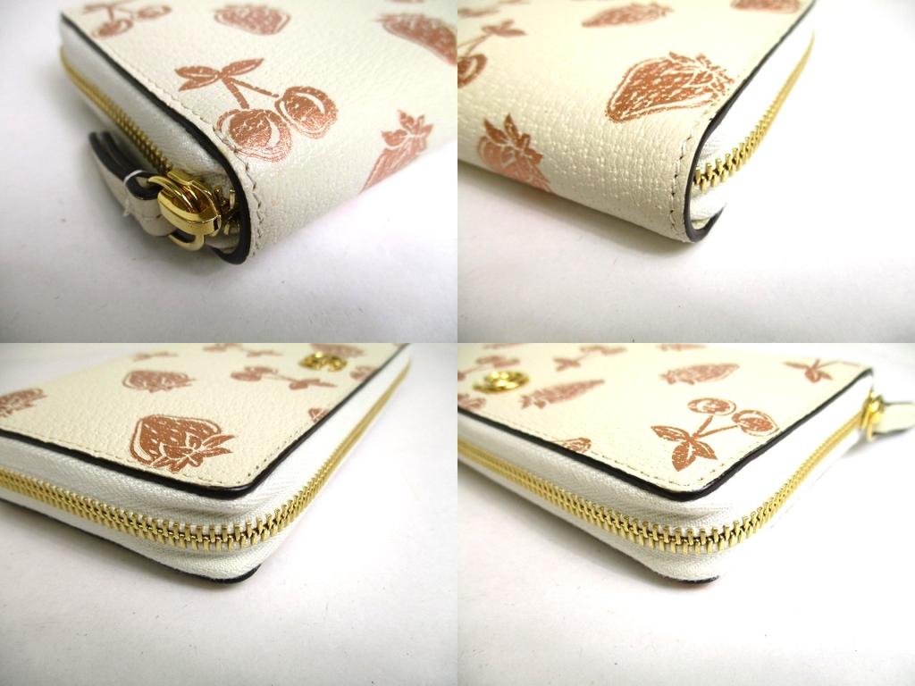 Authentic GUCCI Marmont GG Cherry Strawberry White Leather Round Zip Wallet #a441 Open box