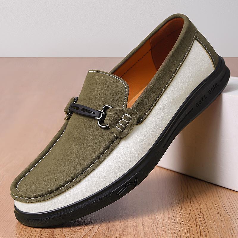 Fashionable Handmade Stitched Loafers Branded Urban Business Man Commuting Leather Shoes Mens Cowhide Suede Casual Leather Shoes