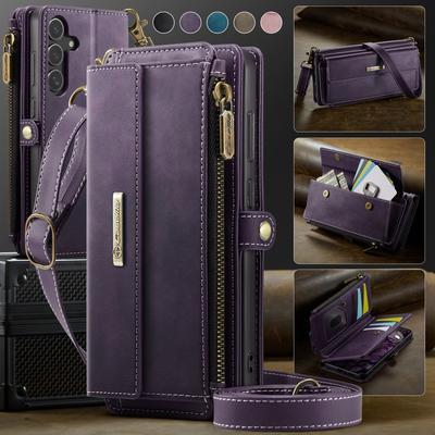 Длинный шнурок, откидной кожаный чехол для телефона для Samsung Galaxy S25 FE S24 Ultra S23 Plus S22 S21 S20 A17 A16 A56 A15 A55 A14 A54 A13 A53, чехол-кошелек на молнии