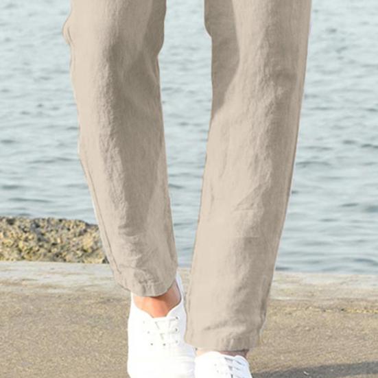 Простые мужские летние брюки со средней посадкой и боковыми карманами, мягкие прямые свободные брюки для повседневной носки, длинные брюки