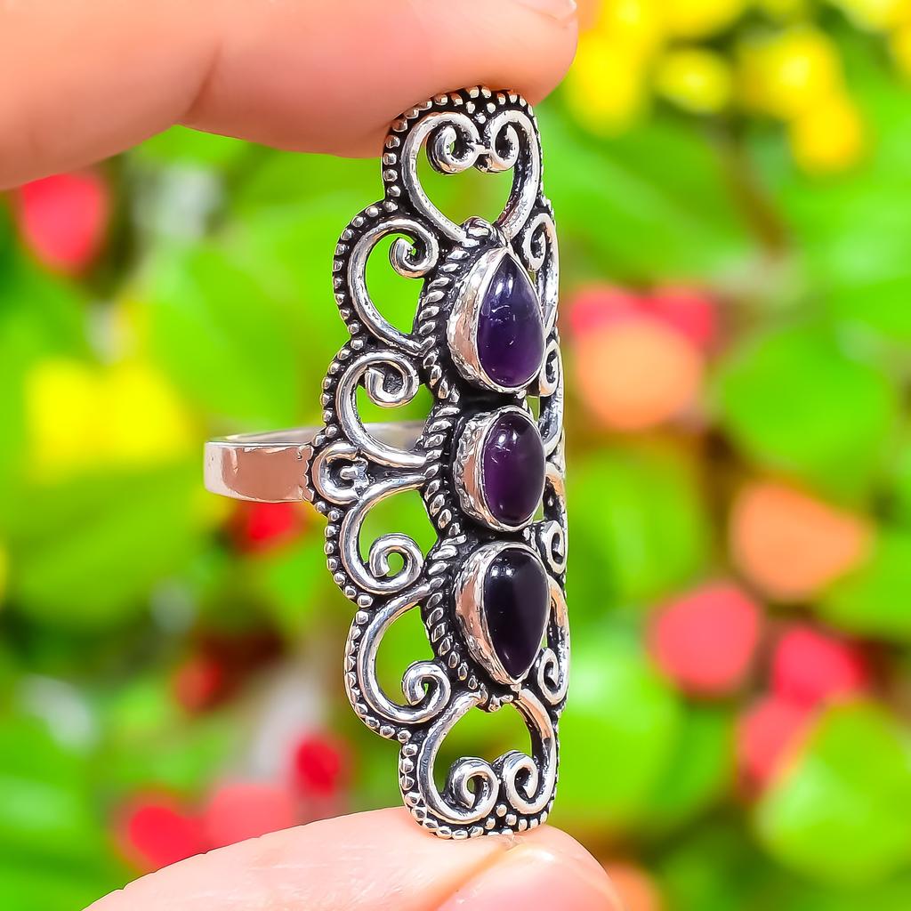 Sage Amethyst Gemstone Handmade 925 Sterling Silver Jewelry Ring Size 9.5 e1L63