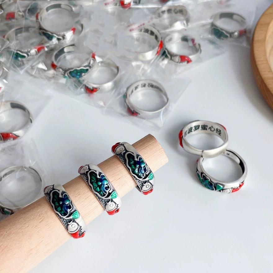 2023 Этнический стиль Рыбы Лотос Праджняпарамита Сердечная сутра Регулируемое женское кольцо