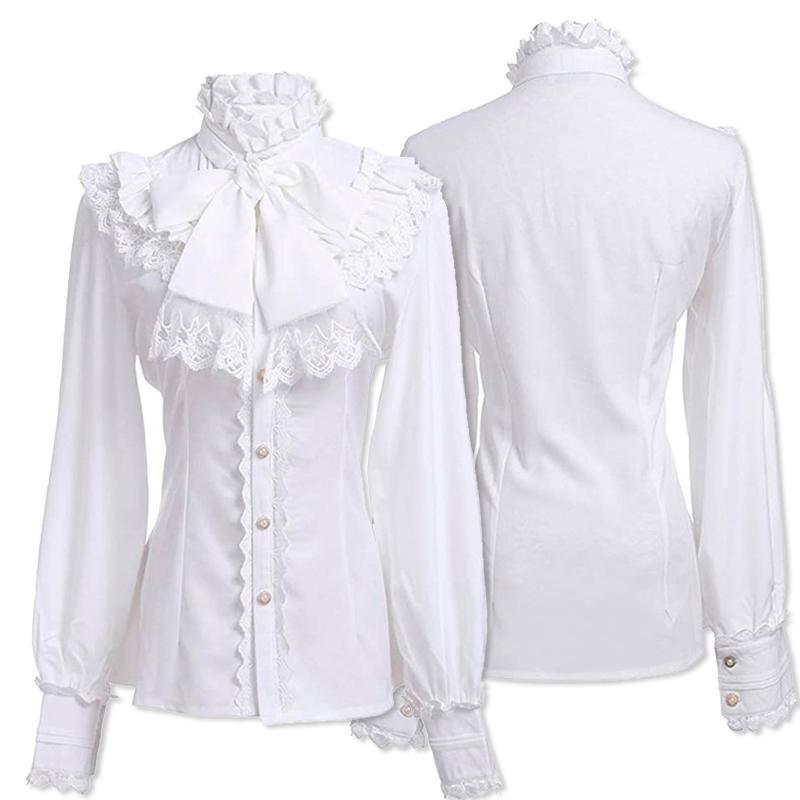 Pirate Blouse Ruffled Shirt Womens White Long Sleeve Victorian Blouse Womens Gothic Lolita Shirt