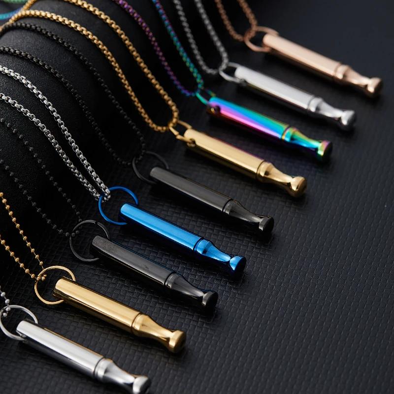 Дыхательная медитация Осознанность Дыхание Ожерелье против курения Свисток из нержавеющей стали Украшение для снятия тревоги