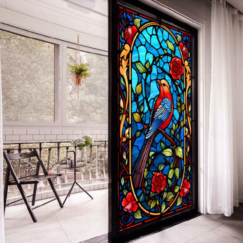 Цветная витражная матовая пленка Современное искусство Геометрический узор Наклейки на окна Непрозрачная Самоклеящаяся Европейский домашний декор Конфиденциальность