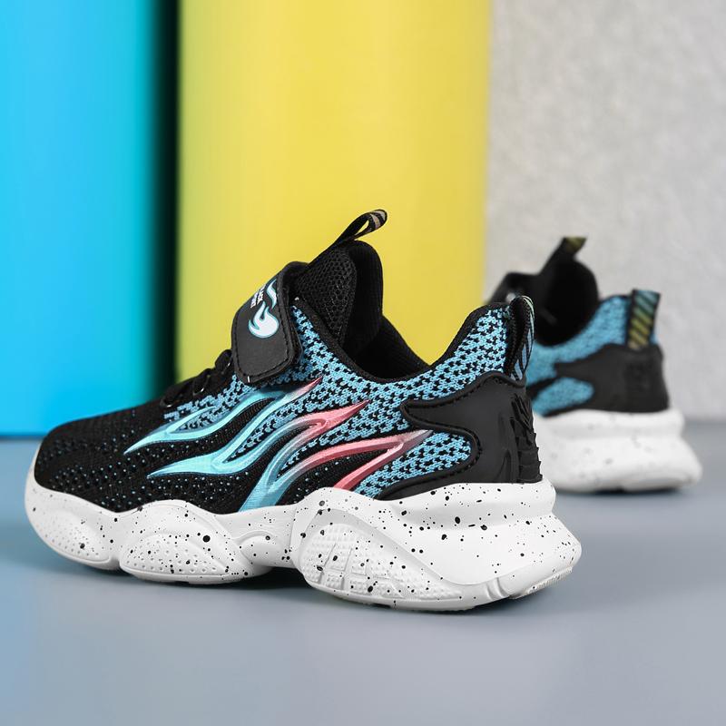 Children's Fashion Flyknit Casual Thick Bottom Velcro Boys' Sports Shoes Night Light Sports Shoes