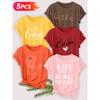 Five-piece set Elegant short-sleeved shirt for women Oma Love Bride Wedding English Gesture Heart Print Round Neck Women's Casual Sportswear T Shirt