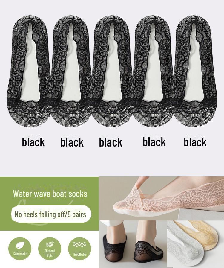 Женские нескользящие кружевные носки-лодочки — тонкие летние белые, с павлиньим узором, с рисунком в виде волн, низкие, с неглубокой горловиной, с эффектом ледяного шелка, невидимые.