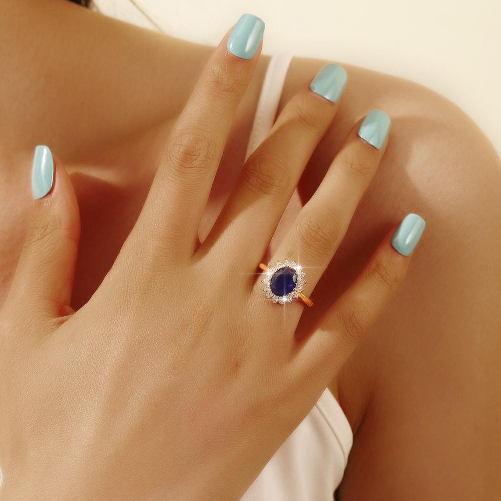 Овальные кольца для помолвки с голубым цирконом для женщин, модные кольца с цветком, золотистого цвета, для вечеринки, юбилея, свадьбы CLE