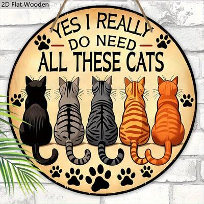 2D Плоская Деревянная Табличка в Деревенском Стиле с Кошачьей Тематикой, Очаровательная Декоративная Табличка для Питомца с Восхитительным Дизайном с Кошачьим Узором, Идеально Подходит для Декора Входной Двери