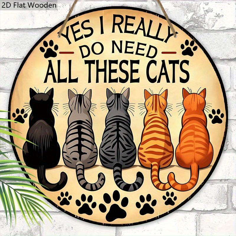 2D Плоская Деревянная Табличка в Деревенском Стиле с Кошачьей Тематикой, Очаровательная Декоративная Табличка для Питомца с Восхитительным Дизайном с Кошачьим Узором, Идеально Подходит для Декора Входной Двери
