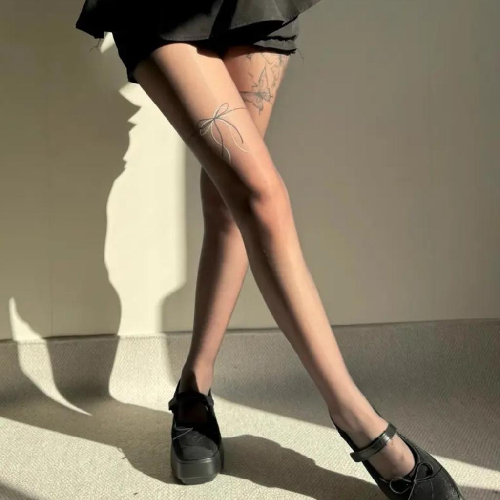 Sweet And Spicy Wind Tattoo Stockings Pure Desire Butterfly Spring And Autumn Women'S Anti-Hook Stockings Spring Butterfly Black Silk Pantyhose
