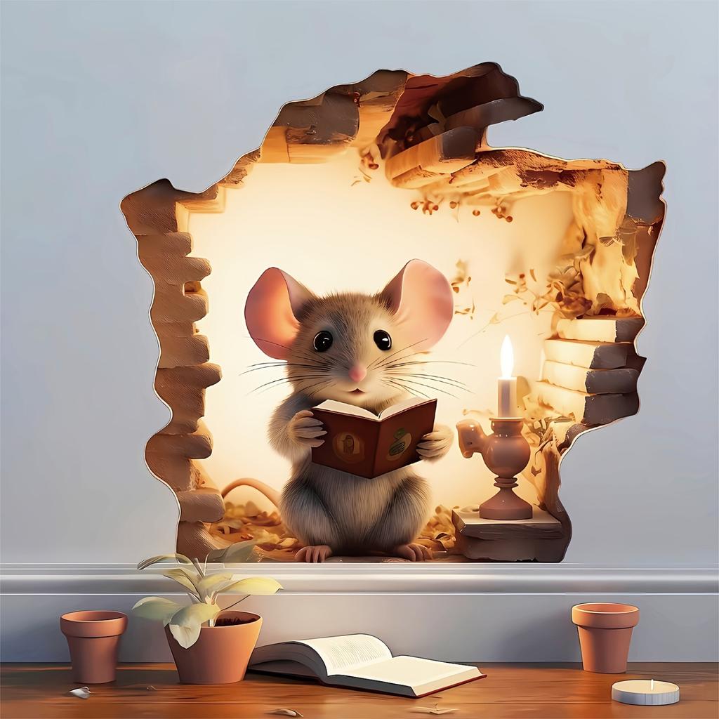 1 шт. 3D-наклейка на стену с изображением мультфильма - яркий дизайн книги для чтения с мышкой, водонепроницаемая съемная самоклеящаяся.