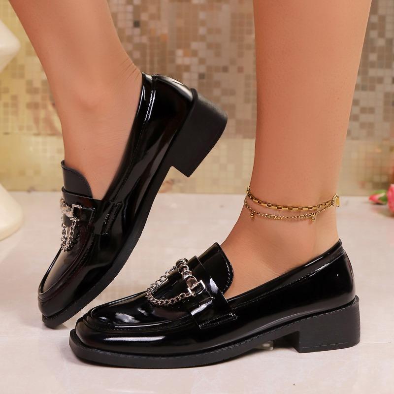 Fashion Patent Leather Platform Heeled Small Leather Shoes Small Man Vintage Mary Jane Heightened Block Heel Shallow Loafers