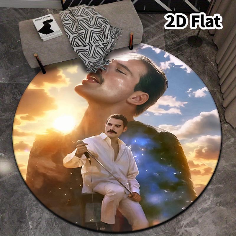 Queen Freddie Mercury Round Area Rug Carpet Rug For Living Room Bedroom Sofa Playroom Decor Nonslip Floor Mat