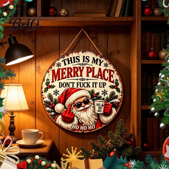 Elegant Festive Living Room Decor Santa Christmas Metal Hanging Sign, This Is My Merry Place Xmas Wall DIY Holiday Gift Accessories Plaque,