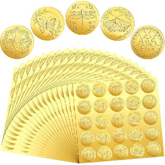 Chinco 500 штук Золотые тисненые наклейки-печати для конвертов Клейкие наклейки-печати Винтажный тисненый фольгированный набор для сертификатов Растение DIY Наклейки для свадьбы