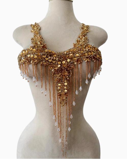 Ecoparty Fancy Pearl Crystal Beaded Applique with Tassel Fashion Garments Dress Accessory DIY Crafts Sweater Coat Ornaments