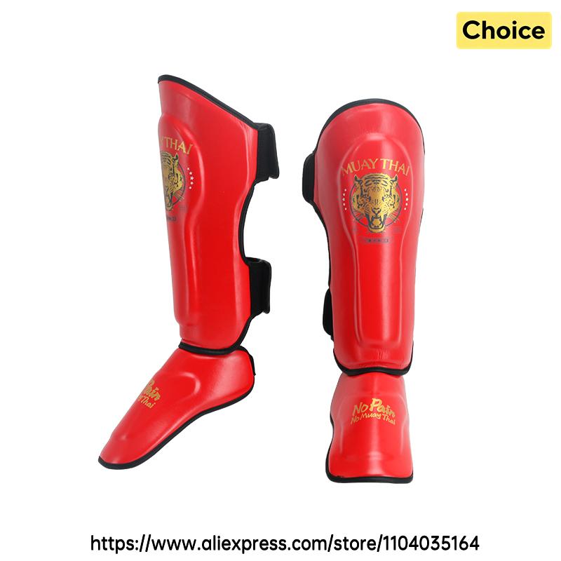 Kickboxing Shin Guards Muay Thai Shin Instep Protector Pads PU Leather Tiger Print Boxing MMA Martial Arts Leg Protection Gear 1