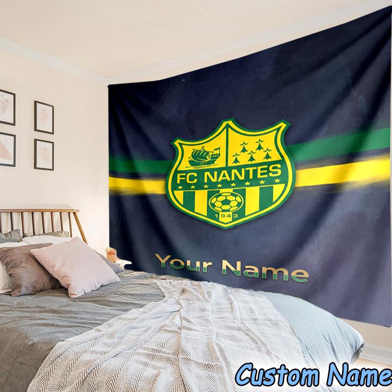 Custom Name Fc Nantes Crest Design Printed Tapestry, for Bedroom,Livingroom, dormitory, Large Wall Decor, Fabric Decor Fan Birthday Gifts