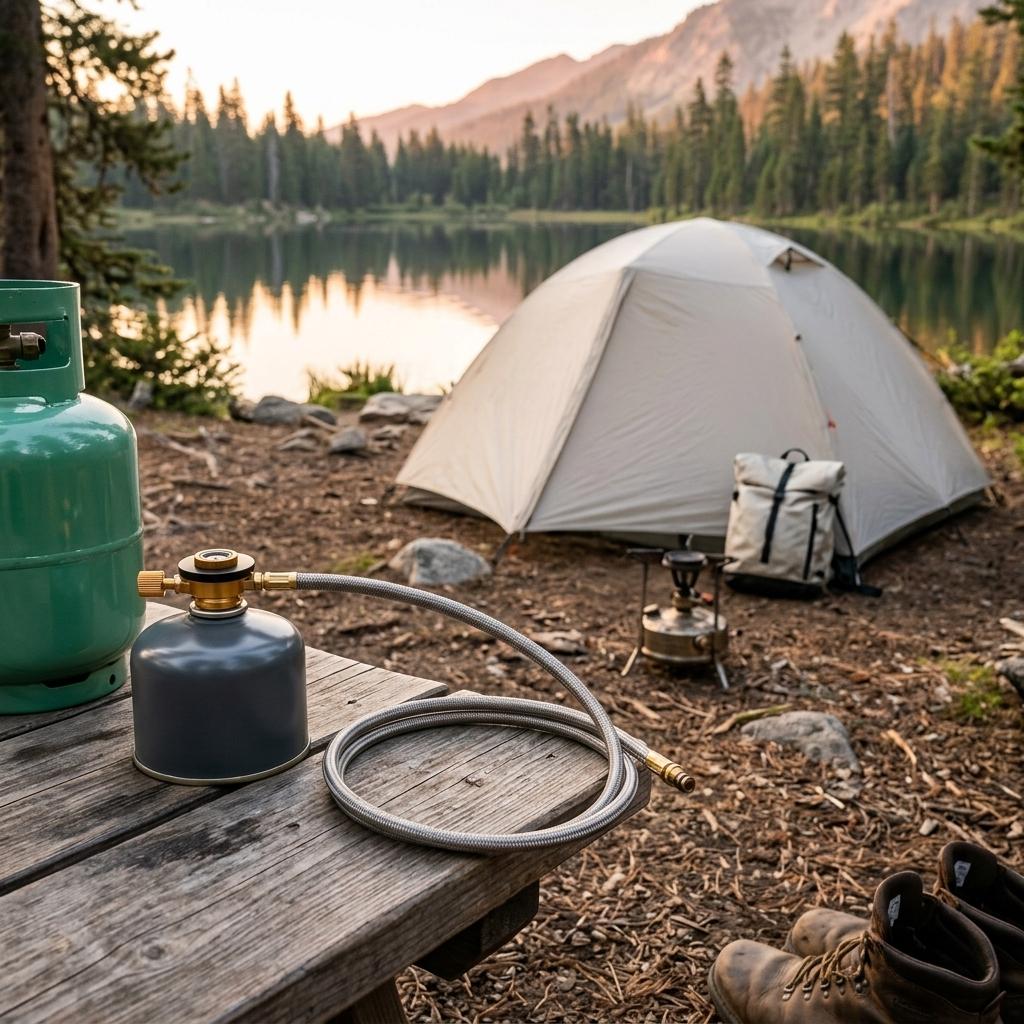 Gas Connector Adapter for Portable Stove High-Pressure Hose Compatible with Camping Gas Canisters